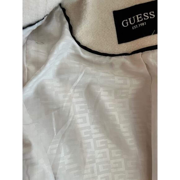 Guess Coat, White Cream, medium Gold Button Faux Fur Collar, long - Picture 4 of 4